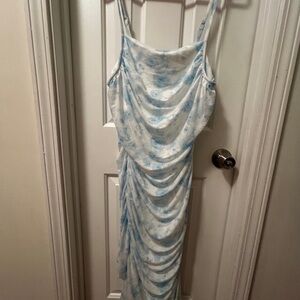 SHEIN Blue and White Draped Midi Dress